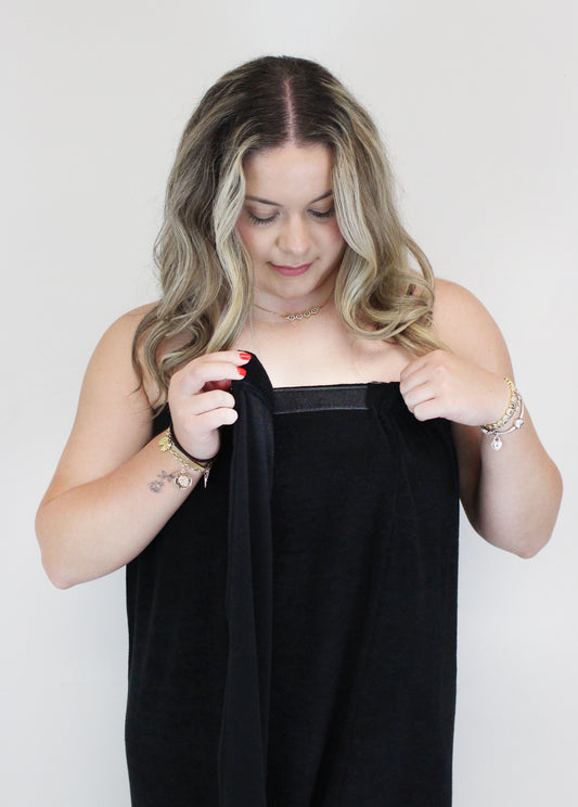 901A - Terrycloth Body Wrap with Velcro Enclosure White/Black (7367068123322)