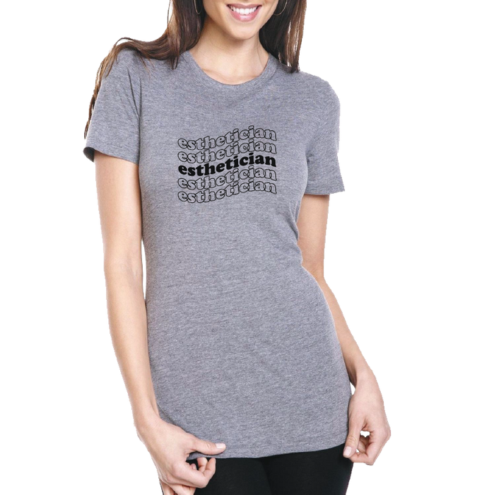 Grey Scoop Neck T-shirt - "esthetician" (Black Font) (7517858070714)