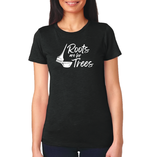 Black Scoop Neck T-shirt - "Roots are for Trees" (White Font) (7517858136250)