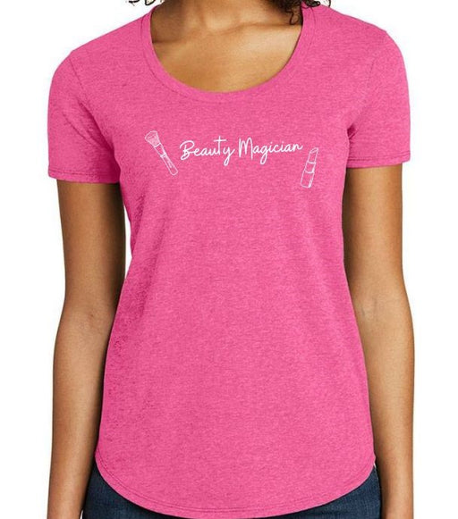 Pink Scoop Neck T-shirt - "Beauty Magician" (White Font) (6851809870010)
